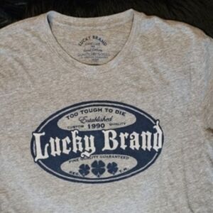 Lucky Brand Heathered Gray Crew Neck T-shirt Men's Size L "Too Tough to Die"